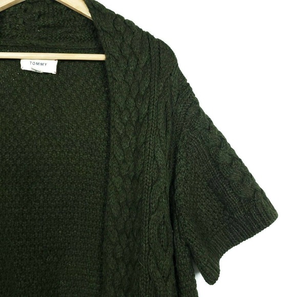 Tommy Hilfiger Cardigan Medium Chunky Green Alpaca Wool Short Sleeves Sweater - Picture 3 of 8